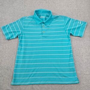 Nike Golf Mens Dri-FIT Striped Polo Shirt Turquoise Blue 360663-495 Size Medium